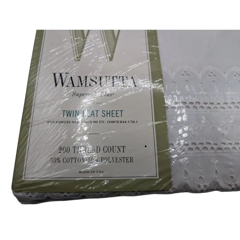 Vtg Wamsutta Beacon Hill  White Eyelet Lace Edged Supercale Twin Flat Sheet